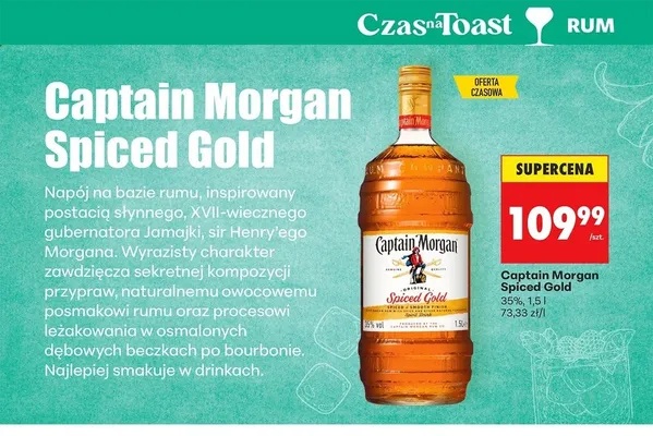Napój na bazie rumu Captain Morgan Spiced Gold promocja w Biedronka