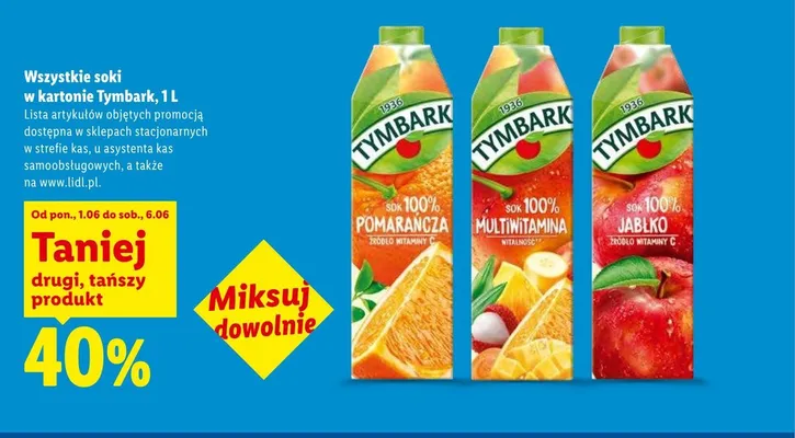 Sok 100% multiwitamina Tymbark promocja w Lidl