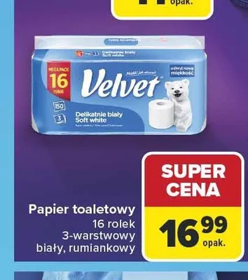 Papier toaletowy Velvet 16-pak 3-warstwowy promocja w Carrefour