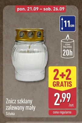 Znicz szklany zalewany mały promocja w Aldi
