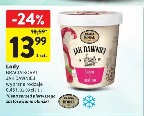 Lody Bracia Koral Jak Dawniej beza malina promocja w Intermarche