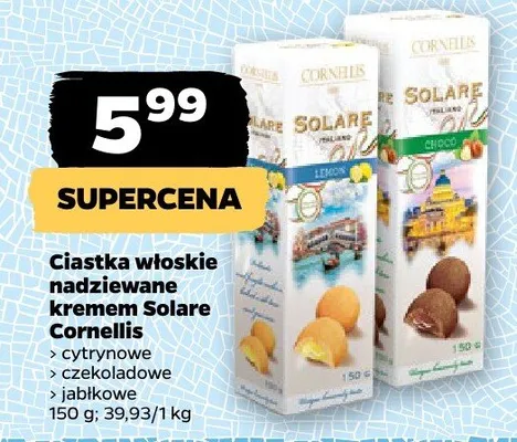 Ciastka włoskie nadziewane kremem Solare czekoladowe Cornellis promocja w Netto