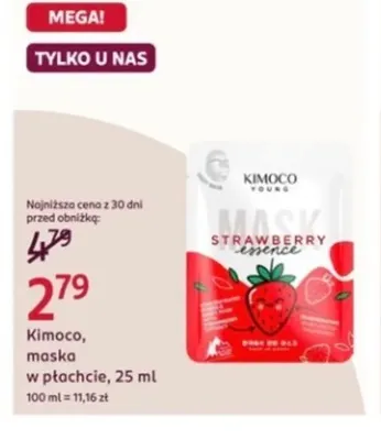 Maska w płachcie Kimoco Young Strawberry Essence promocja w Rossmann