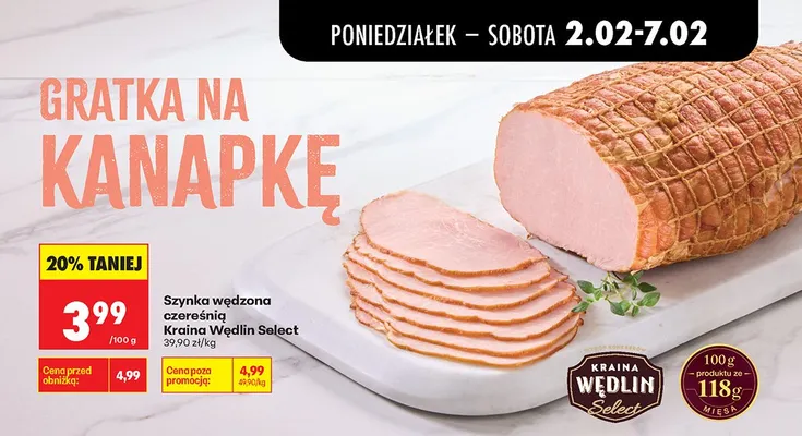 Szynka wędzona czerestnią Kraina Wędlin Select promocja w Biedronka