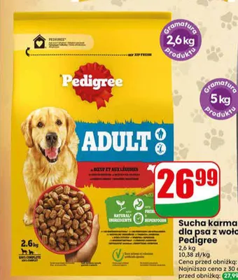 Sucha karma dla psa z wołowiną Pedigree Adult promocja w Dino
