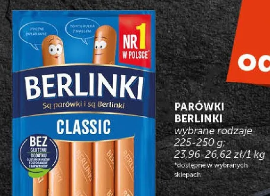 Parówki Berlinki Classic wybrane rodzaje promocja w Euro Sklep