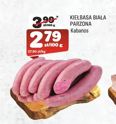 Kiełbasa biała parzona Kabanos promocja w Społem Praga