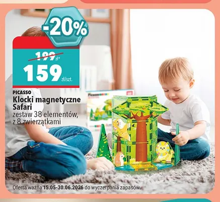 Klocki magnetyczne Picasso Safari zestaw 38 elementów z 8 zwierzątkami promocja w Biedronka