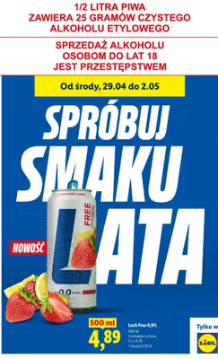 Piwo bezalkoholowe Lech Free 0,0% truskawka-cytryna promocja w Lidl
