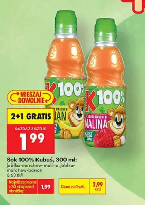 Sok 100% Kubuś jabłko-marchew-malina promocja w Biedronka