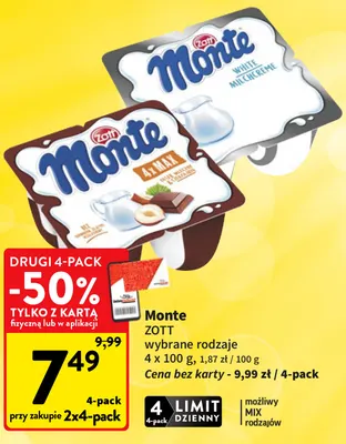 Deser Monte 4-pak Zott promocja w Intermarche