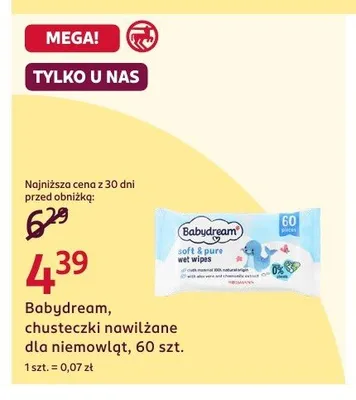 Chusteczki nawilżane dla niemowląt Babydream promocja w Rossmann
