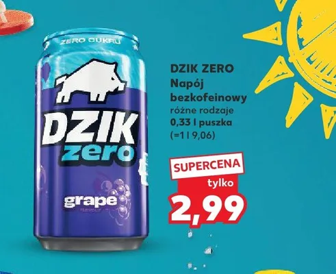 Napój bezkofeinowy Dzik Zero Grape promocja w Kaufland