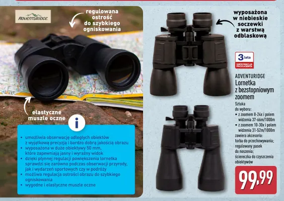 Lornetka z bezstopniowym zoomem 10-30x Adventuridge promocja w Aldi