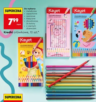 Kredki ołówkowe neonowe Kayet 12-pak promocja w Biedronka