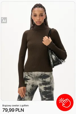Brązowy sweter z golfem Cropp promocja w Cropp