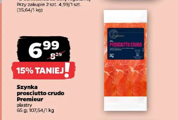 Szynka prosciutto crudo plastry Premieur promocja w Netto