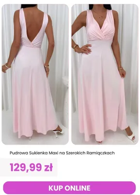 Sukienka damska maxi na szerokich ramiączkach pudrowa promocja w Modna Kiecka