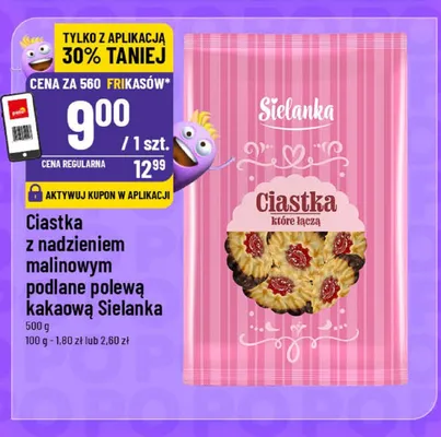 Ciastka z nadzieniem malinowym podlane polewą kakaową Sielanka promocja w POLOmarket