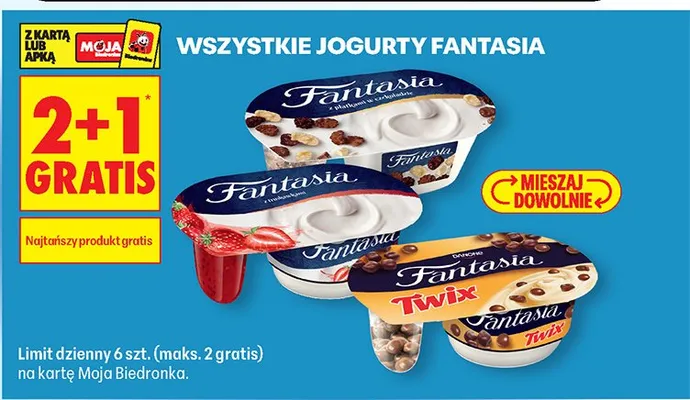Wszystkie jogurty Fantasia 2+1 GRATIS promocja w Biedronka