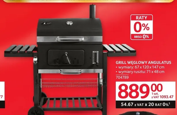 Grill węglowy Angulatus wymiary: 67x120x147cm wymiary rusztu: 71x48cm promocja w Selgros