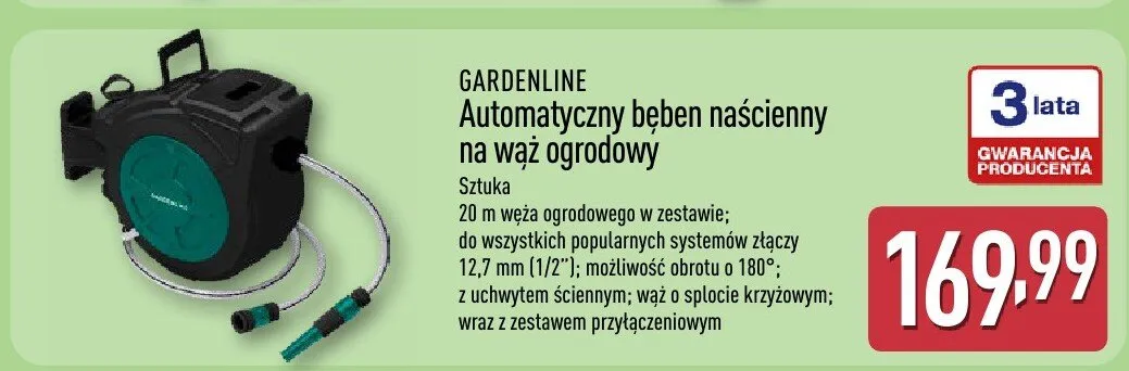 Automatyczny bęben naścienny na wąż ogrodowy promocja w Aldi