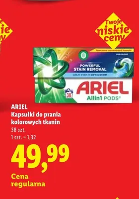 Kapsułki do prania kolorowych tkanin Ariel promocja w Lidl