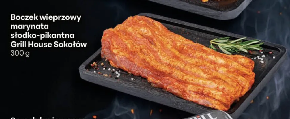 Boczek wieprzowy marynowany słodko-pikantny Sokołów Grill House promocja w Delikatesy Centrum