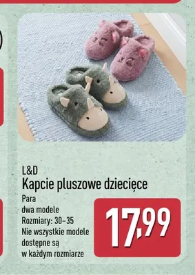 Kapcie pluszowe dziecięce L & D promocja w Aldi