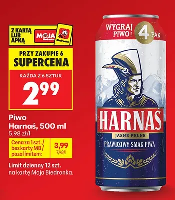 Piwo Harnaś Jasne Pełne promocja w Biedronka