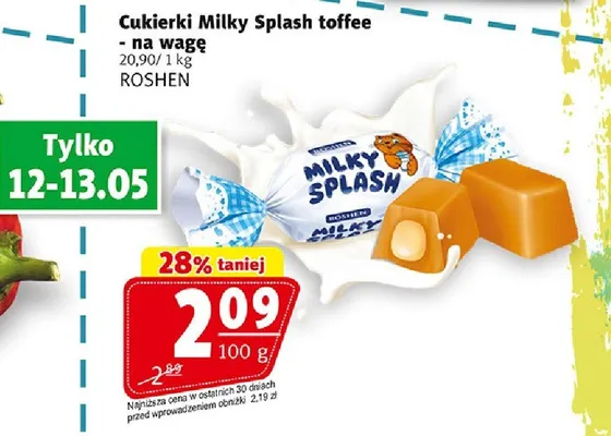 Cukierki Milky Splash toffee na wagę Roshen promocja w Prim Market