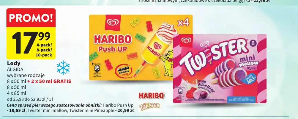 Lody Haribo Push Up Algida 4-pak promocja w Intermarche