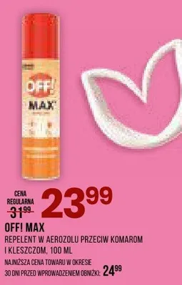 Repelent w aerozolu przeciw komarom i kleszczom Off! Max promocja w Drogerie Natura