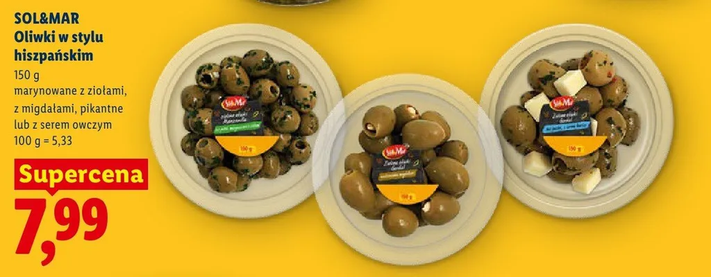Oliwki w stylu hiszpańskim marynowane z ziołami Sol&Mar promocja w Lidl