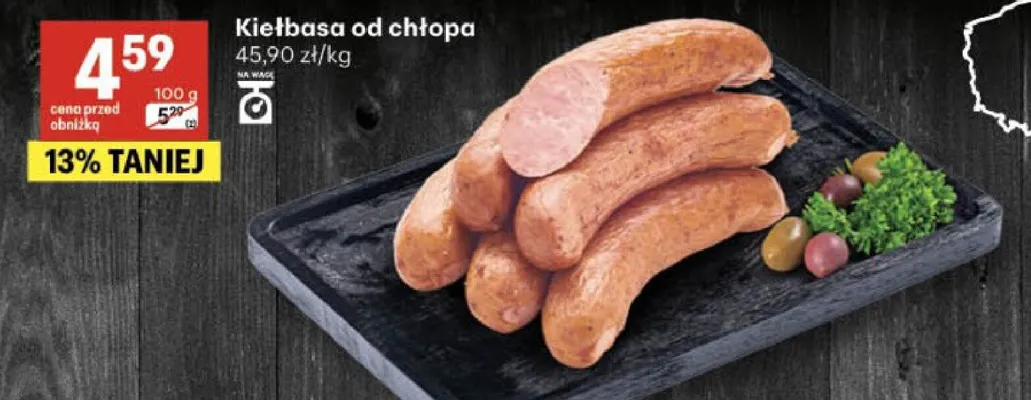 Kiełbasa od chłopa promocja w Delikatesy Centrum
