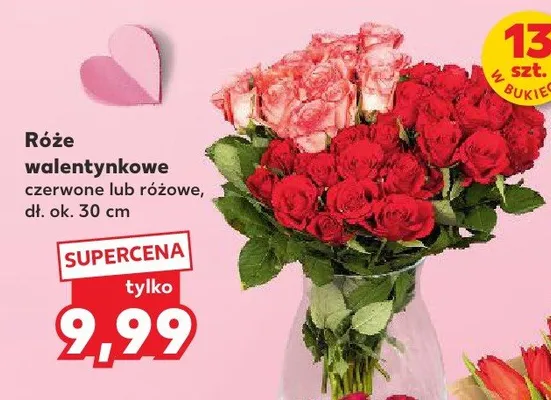 Róże walentynkowe 13 szt. promocja w Kaufland