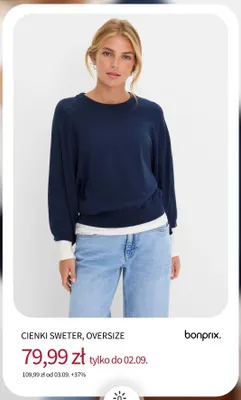 Cienki sweter oversize bonprix. promocja w bonprix
