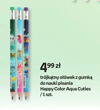 Trójkątny ołówek z gumką do nauki pisania Happy Color Aqua Cuties promocja w Empik