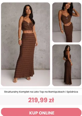 Strukturalny komplet na lato top na ramiączkach i spódnica Renee promocja w Renee
