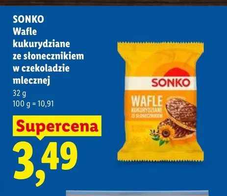 Wafle kukurydziane ze słonecznikiem w czekoladzie mlecznej Sonko promocja w Lidl