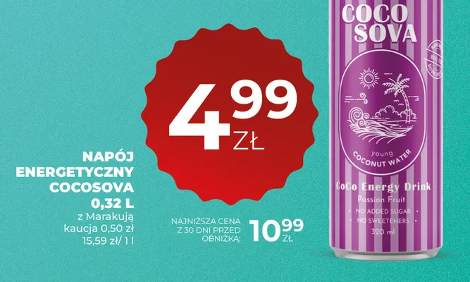 Napój energetyczny Coco Sova z marakują promocja w Duży Ben