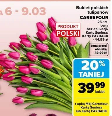 Bukiet polskich tulipanów różowych promocja w Carrefour