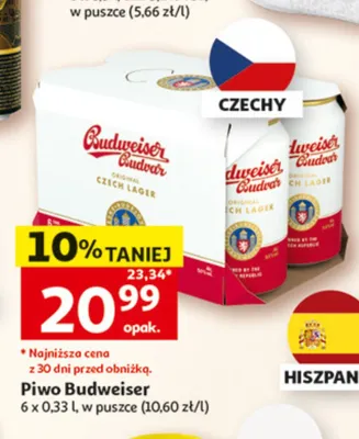 Piwo Budweiser 6-pak 330 ml promocja w Auchan