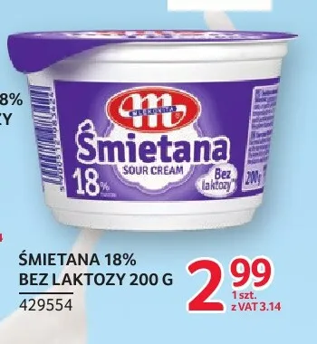 Śmietana bez laktozy Mlekovita 18% promocja w Selgros