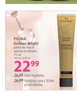 Pasta do mycia zębów ze złotem Piuma Golden Bright promocja w Hebe