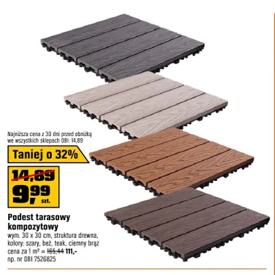 Podest tarasowy kompozytowy wym. 30x30cm struktura drewna promocja w OBI