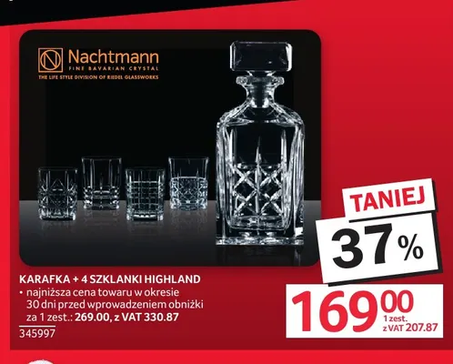 Karafka + 4 szklanki Highland Nachtmann promocja w Selgros
