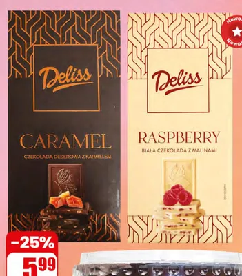 Biała czekolada z malinami Deliss promocja w Dino