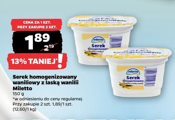 Serek homogenizowany waniliowy z laską wanilii Miletto promocja w Netto
