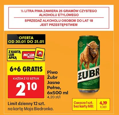 Piwo Żubr Jasne Pełne promocja w Biedronka